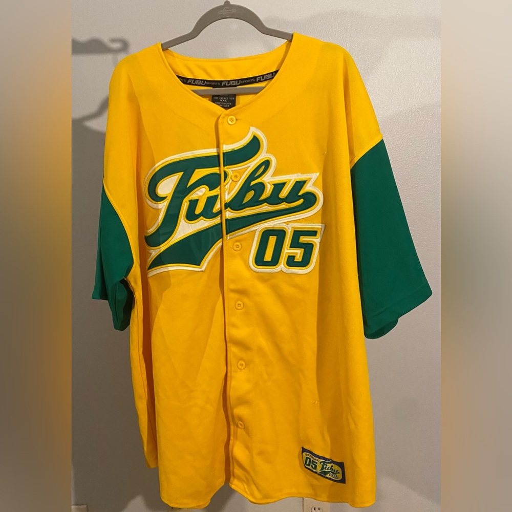 Vintage FUBU Baseball Jersey Men’s XXL Green/Yellow Circa 1990s Y2K